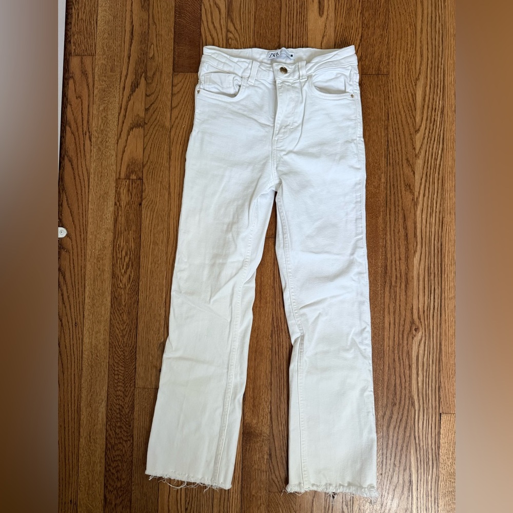 Zara White Straight Leg Jeans High-Rise Classic
